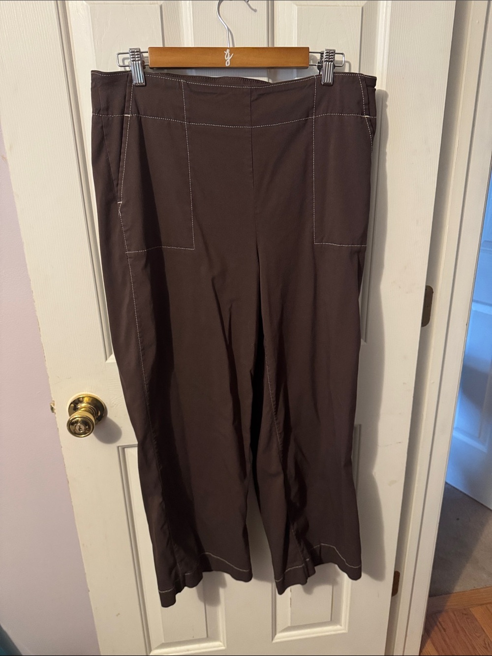Chico's Chocolate Brown Stretch Pants with White Topstitch